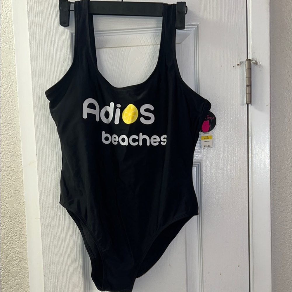 No Boundaries Black “Adios beaches” One-Piece Swimsuit - Size L